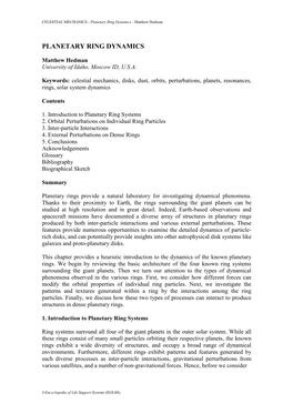 Planetary Ring Dynamics - Matthew Hedman