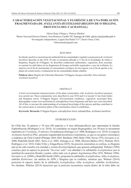 Caracterización Vegetacional Y Florística De Una Población Fragmentada De Avellanita Bustillosii (Región De O´Higgins, Provincia Del Cachapoal)