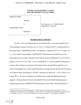Case 1:11-Cv-00864-BAH Document 9 Filed 06/22/12 Page 1 of 14