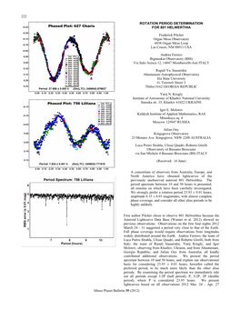 222 Minor Planet Bulletin 39 (2012) ROTATION PERIOD DETERMINATION for 801 HELWERTHIA Frederick Pilcher Organ Mesa Observatory 4