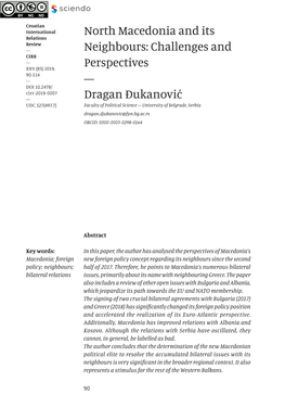 North Macedonia and Its Neighbours: Challenges and Perspectives