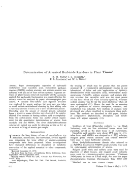 Determination of Arsenical Herbicide Residues in Plant Tissues1 R