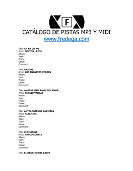 Catálogo De Pistas Mp3 Y Midi