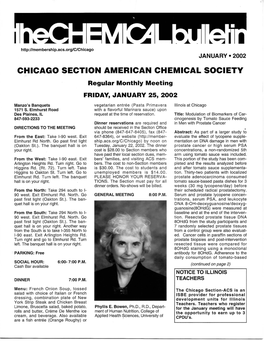 CHICAGO SECTION AMERICAN CHEMICAL SOCIETY Regular Monthly Meeting FRIDAY, JANUARY 25, 2002