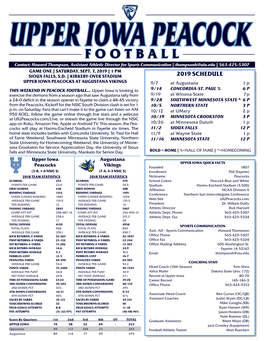 FOOTBALL Contact: Howard Thompson, Assistant Athletic Director for Sports Communication || Thompsonh@Uiu.Edu || 563-425-5307 GAME ONE || SATURDAY, SEPT