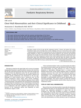 Chest Wall Abnormalities and Their Clinical Signiﬁcance in Childhood