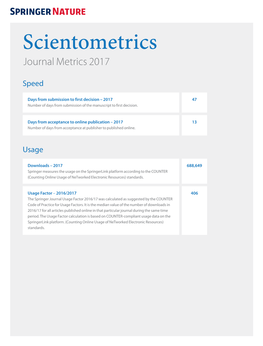 Scientometrics Journal Metrics 2017
