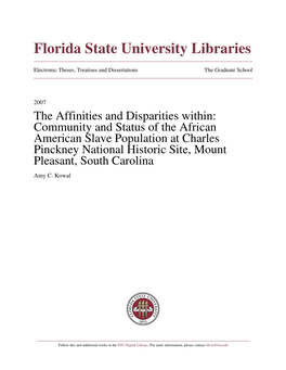 Community and Status of the African American Slave Population at Charles Pinckney National Historic Site, Mount Pleasant, South Carolina Amy C