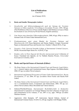 List of Publications II. Books and Special Issues of Journals
