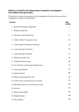 Evidence Received for the Regeneration Committee's