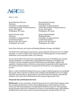 Letter on Higher Education Appropriations for FY 2022