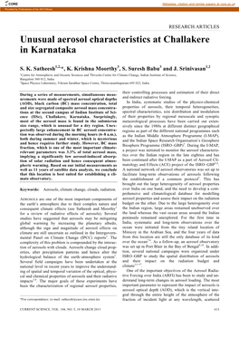 Unusual Aerosol Characteristics at Challakere in Karnataka