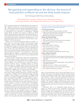The Source of Lead Pollution at Mount Isa and the Likely Health Impacts