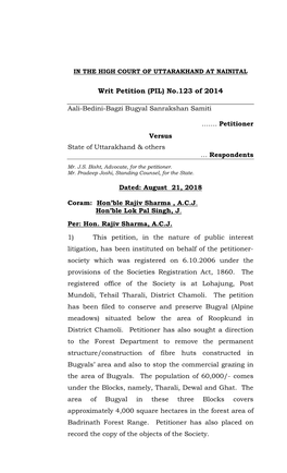 Writ Petition (PIL) No.123 of 2014