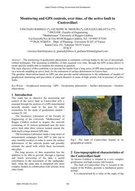 Monitoring and GPS Controls, Over Time, of the Active Fault in Castrovillari