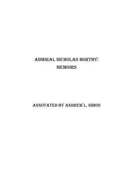 Admiral Nicholas Horthy: MEMOIRS