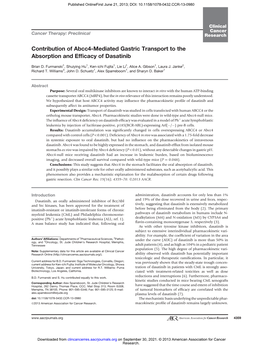 Contribution of Abcc4-Mediated Gastric Transport to the Absorption and Efﬁcacy of Dasatinib