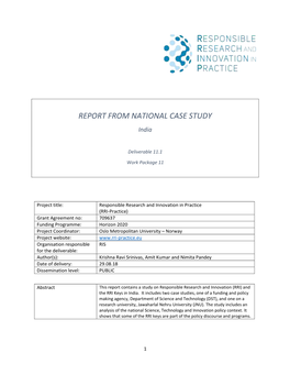 Report from National Case Study: India