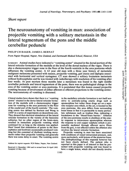 Projectile Vomitingwith a Solitary Metastasis in the Cerebellar Peduncle