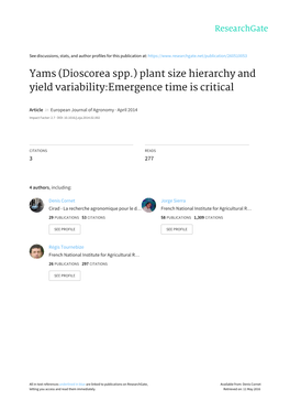 Yams (Dioscorea Spp.) Plant Size Hierarchy and Yield Variability:Emergence Time Is Critical