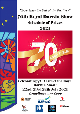 70Th Royal Darwin Show Schedule of Prizes 2021