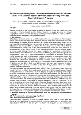 Problems and Strategies of Urbanization Development in Western China from the Perspective of Urban-Based Society ——A Case Study of Shaanxi Province