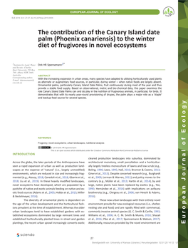 The Contribution of the Canary Island Date Palm (Phoenix Canariensis) to the Winter Diet of Frugivores in Novel Ecosystems