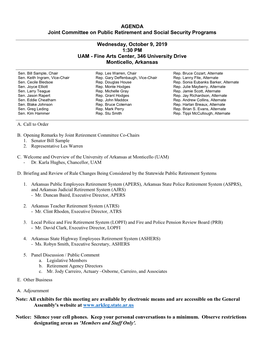 AGENDA Joint Committee on Public Retirement and Social Security Programs