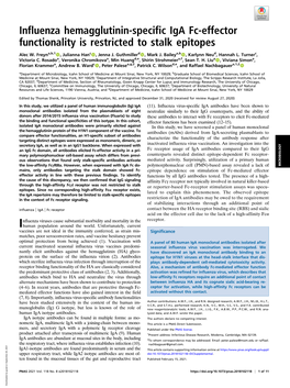 Influenza Hemagglutinin-Specific Iga Fc-Effector Functionality Is Restricted to Stalk Epitopes