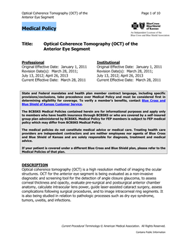 Optical Coherence Tomography (OCT) of the Page 1 of 10 Anterior Eye Segment