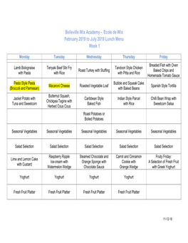 Belleville Wix Academy - Ecole De Wix February 2019 to July 2019 Lunch Menu Week 1