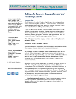 Orthopedic Surgery: Supply, Demand and Recruiting Trends