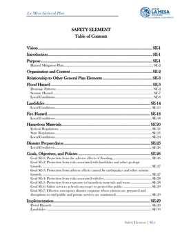 SAFETY ELEMENT Table of Contents