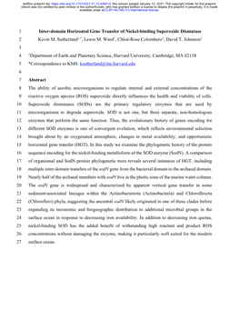 Inter-Domain Horizontal Gene Transfer of Nickel-Binding Superoxide Dismutase 2 Kevin M