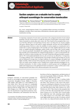 Suction Samplers Are a Valuable Tool to Sample Arthropod Assemblages for Conservation Translocation