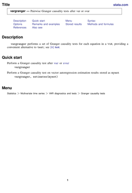 Vargranger — Pairwise Granger Causality Tests After Var Or Svar