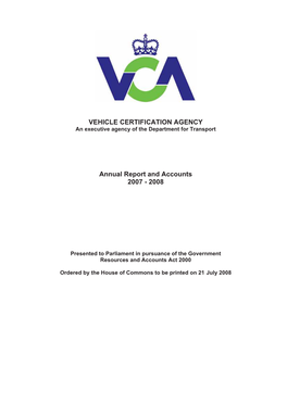 VEHICLE CERTIFICATION AGENCY an Executive Agency of the Department for Transport