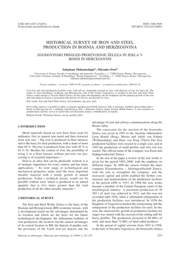 Historical Survey of Iron and Steel Production in Bosnia and Herzegovina