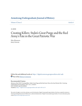 Stalin's Great Purge and the Red Army's Fate in the Great Patriotic War Max Abramson Emory University