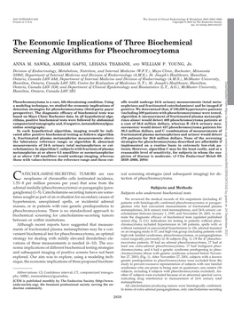 The Economic Implications of Three Biochemical Screening Algorithms for Pheochromocytoma