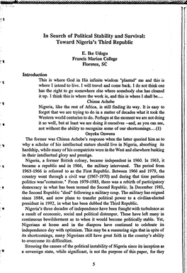 In Search of Political Stability and Survival: Toward Nigeria's Third Republic