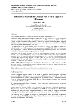 Intellectual Disability in Children with Autism Spectrum Disorders