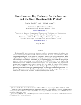 Post-Quantum Key Exchange for the Internet and the Open Quantum Safe Project∗