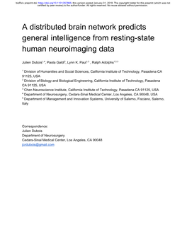 A Distributed Brain Network Predicts General Intelligence from Resting-State Human Neuroimaging Data