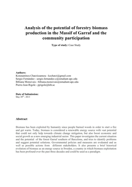 Analysis of the Potential of Forestry Biomass Production in the Massif of Garraf and the Community Participation