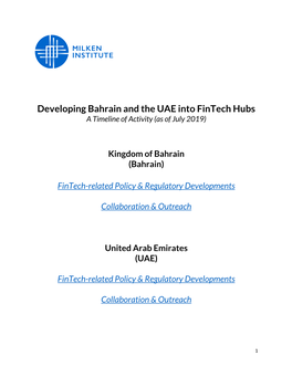 Developing Bahrain and the UAE Into Fintech Hubs a Timeline of Activity (As of July 2019)