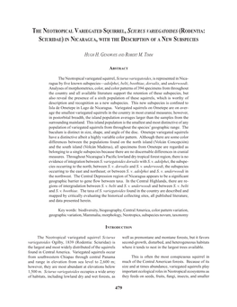 The Neotropical Variegated Squirrel, Sciurus Variegatoides (Rodentia: Sciuridae) in Nicaragua, with the Description of a New Subspecies