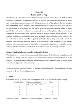 Partial Confounding Balanced and Unbalanced Partially Confounded Design Example 1