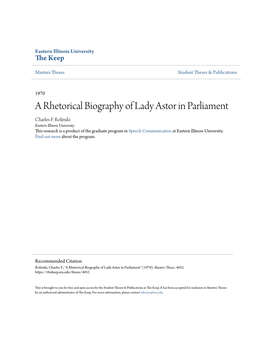 A Rhetorical Biography of Lady Astor in Parliament Charles F