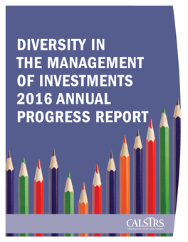 Diversity in the Management of Investments 2016 Annual Progress Report